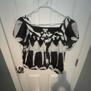 J. Crew Point Sur Navy and White Square Neck Peasant Blouse Size Large